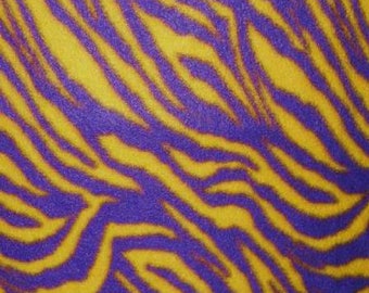 Purple and Gold Zebra Stripes Fleece Fabric - Sold by the Yard & Bolt - Ideal for Sewing Projects, Scarves, No Sew Fleece Throws