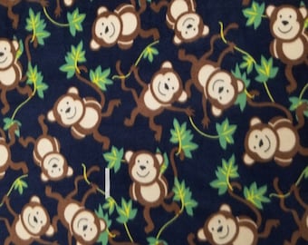 Jungle Monkeys Navy Childrens Kids Fleece Fabric - 60" Wide - 100% Polyester - Sold by the Yard - for No Sew Fleece Throws and Tie Blankets
