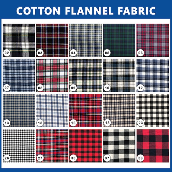100 Cotton Tartan Plaid Flannel Fabric Sold by the Yard and Bolt