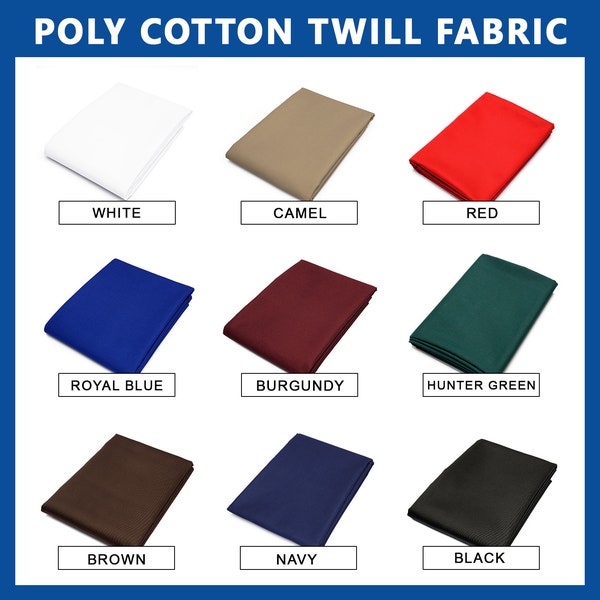 Poly Cotton Twill Fabric  - Sold by the Yard & Bolt - Variety of Colors - Ideal for Pants, Jackets, Skirts and Upholstery