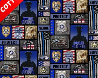 Police Department Cotton Fabric - 44" Wide - 100% Cotton - Sold by The Yard - for Quilting, Banners, Flags, Bandanas