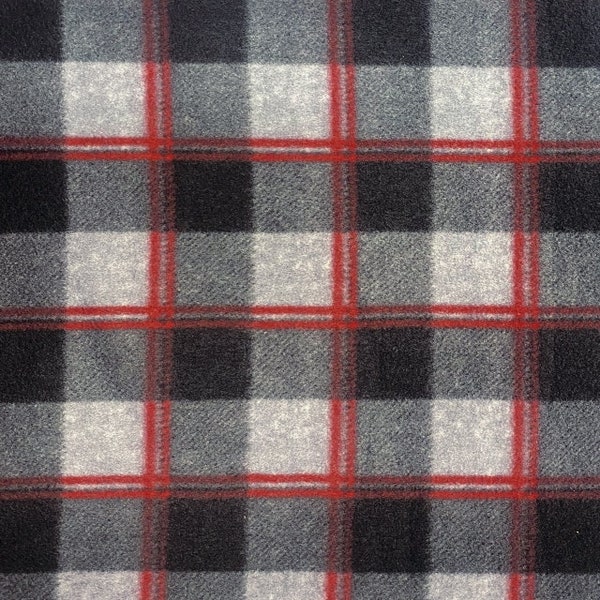 Black, Gray, and Red Plaid Fleece Fabric - Sold by the Yard & Bolt - Ideal for Sewing Projects, Scarves, No Sew Fleece Throws, Tie Blankets