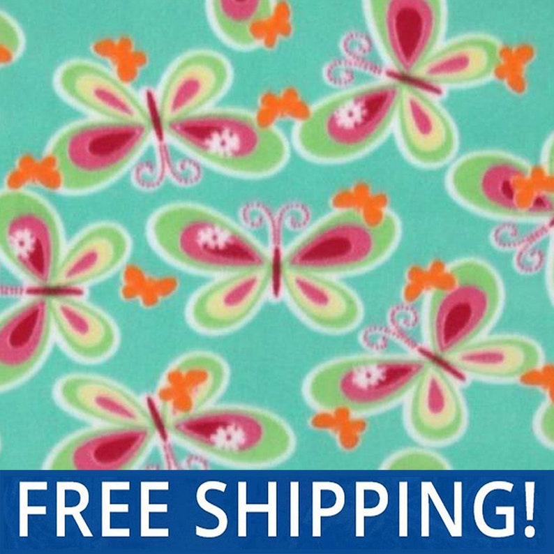 Green Butterflies Fleece Fabric 60 Wide Sold by the Etsy