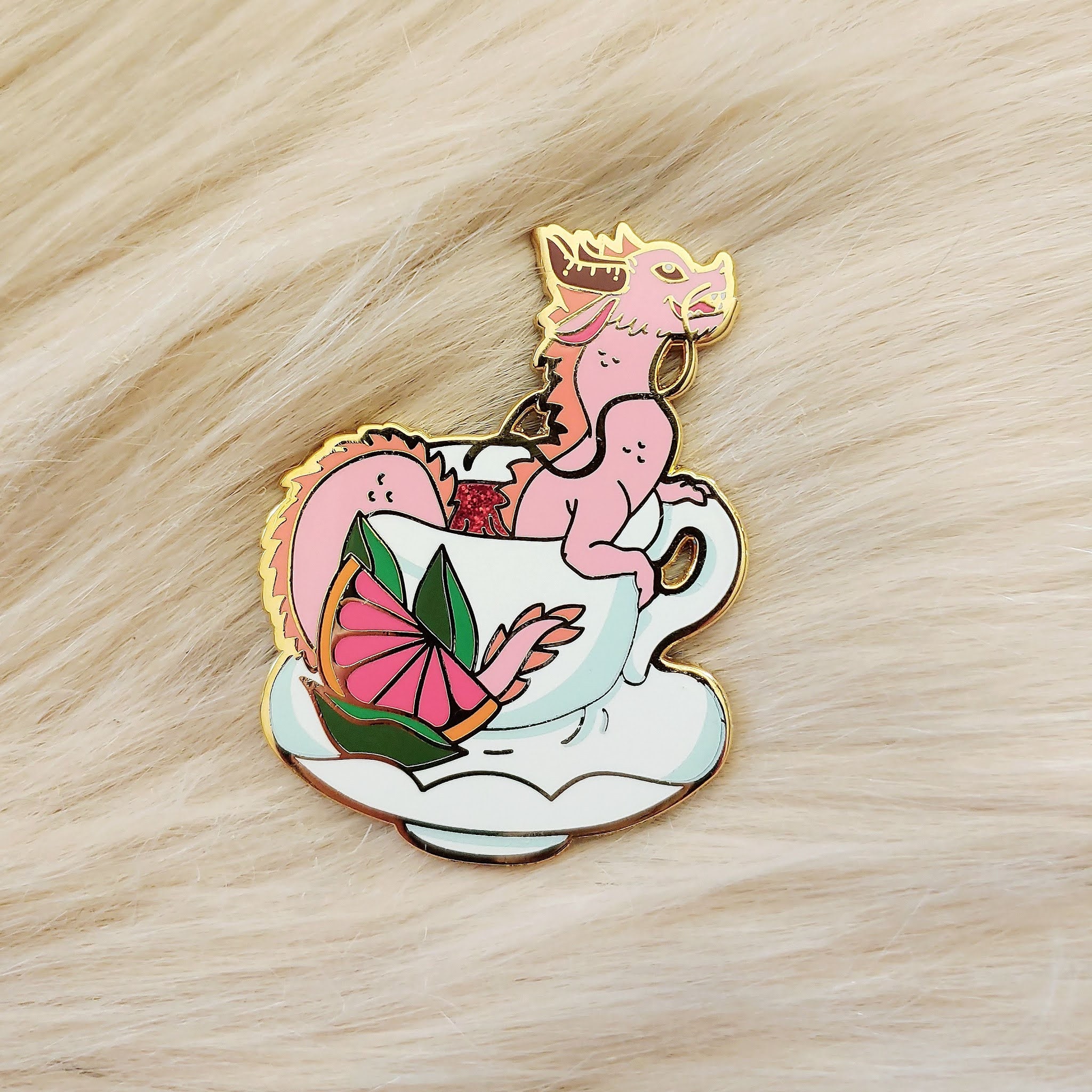 Tea Dragon Glitter Enamel Pin Series Citrus Tea