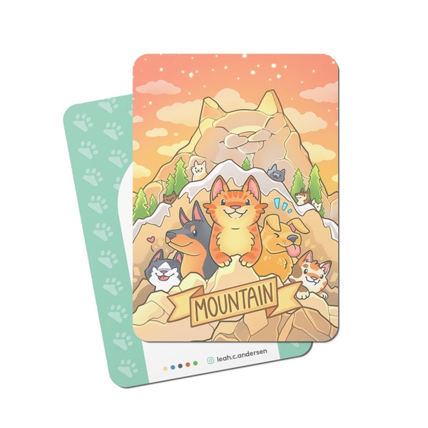 5 Cat and Dog Mountain Cards // Illustrated Basic Lands for Magic the Gathering