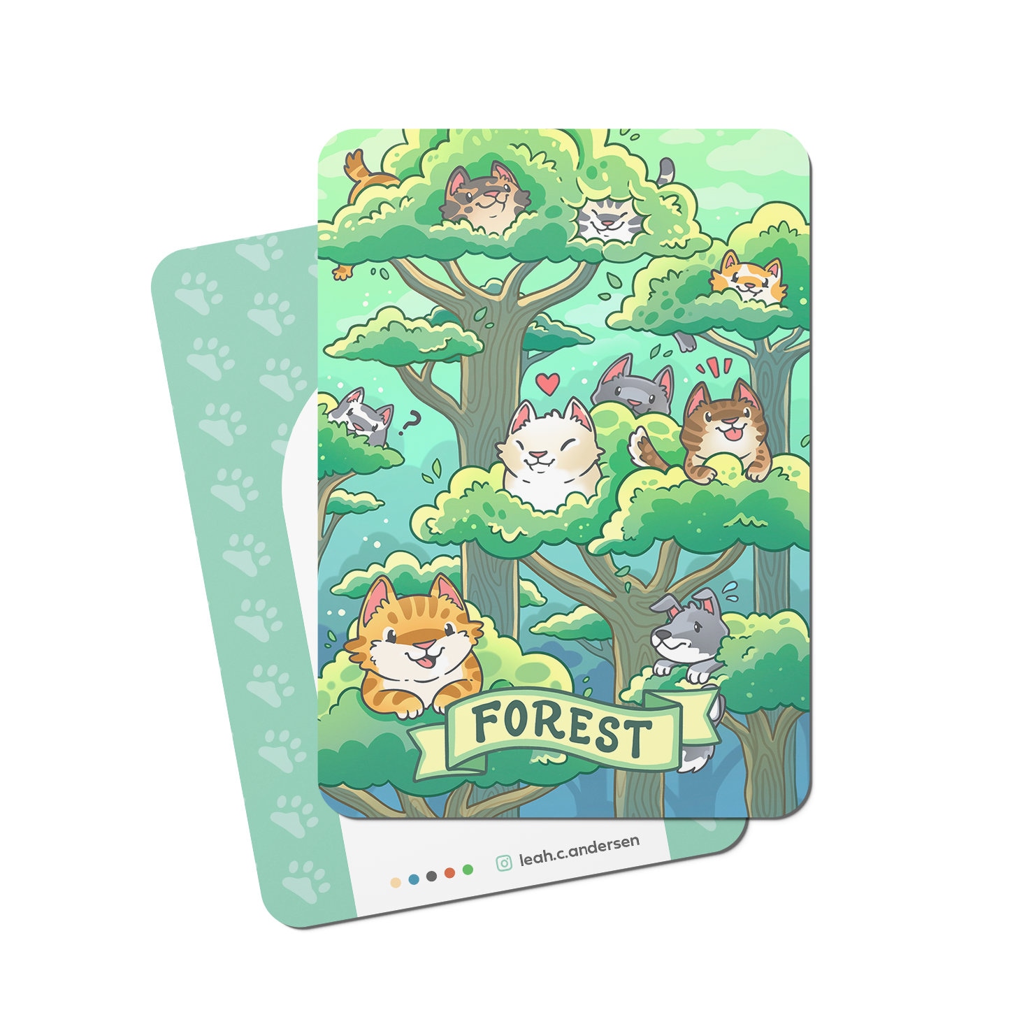 5 Cat and Dog Forest Cards // Illustrated Basic Lands for Magic the Gathering