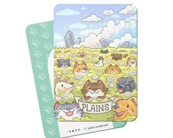 5 Cat and Dog Plains Cards // Illustrated Basic Lands for Magic the Gathering