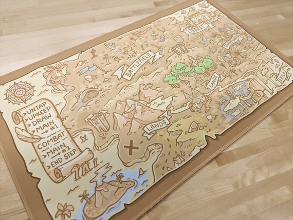 Treasure Map Playmat With Phases and Zones // Deskmat and Mousepad