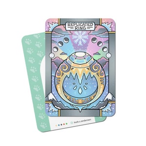 May include: A colorful illustration of a ring with a snowflake design, surrounded by clouds and moons. The text "REPLICATED RING" is at the top of the image.