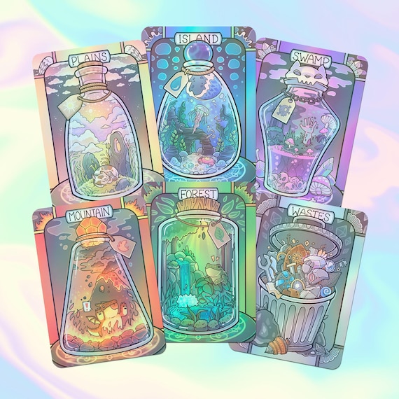 6 Foil Basic Land Tokens // Custom Cards for Magic The Gathering