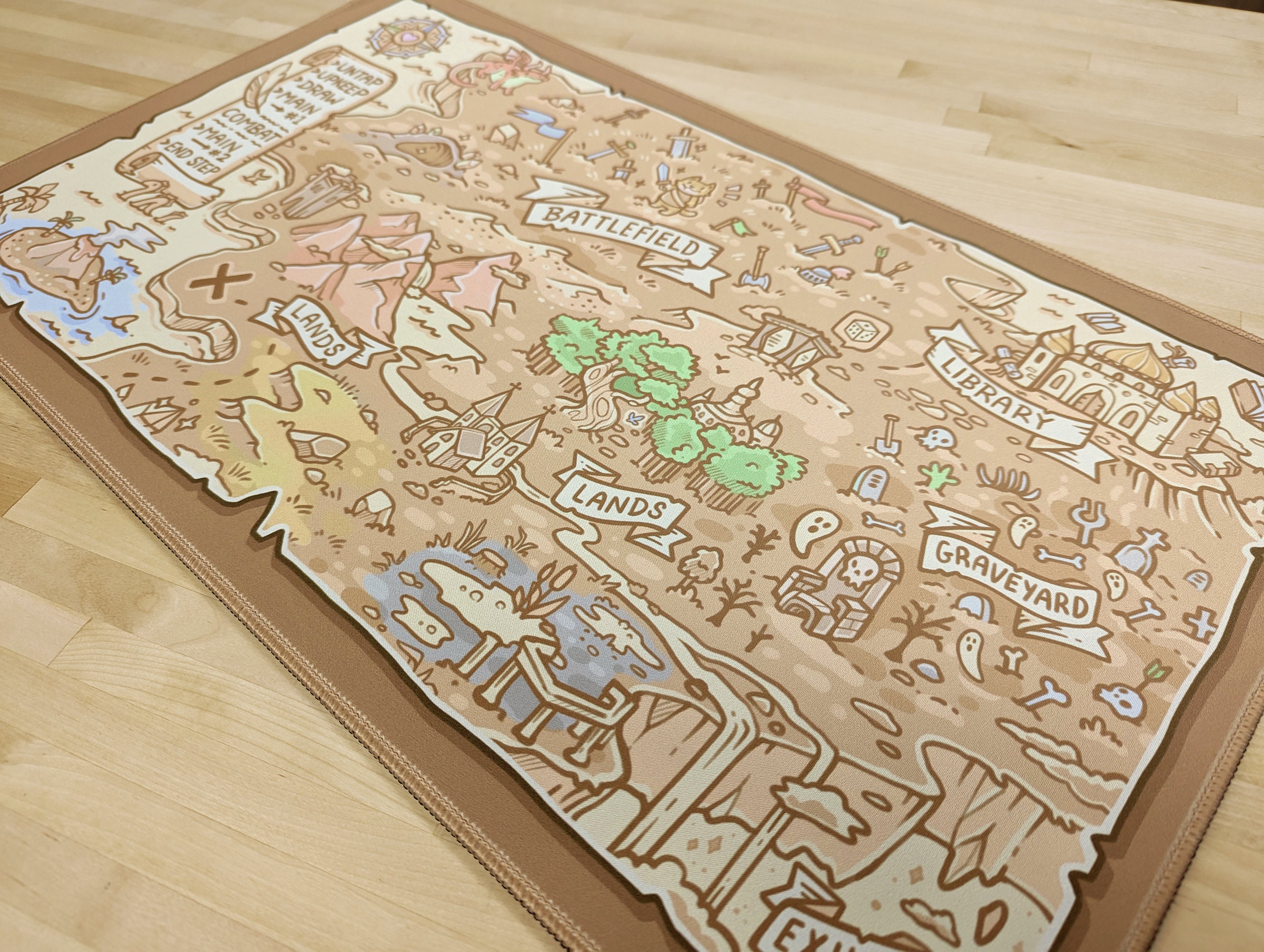 Treasure Map Playmat With Phases and Zones // Deskmat and Mousepad