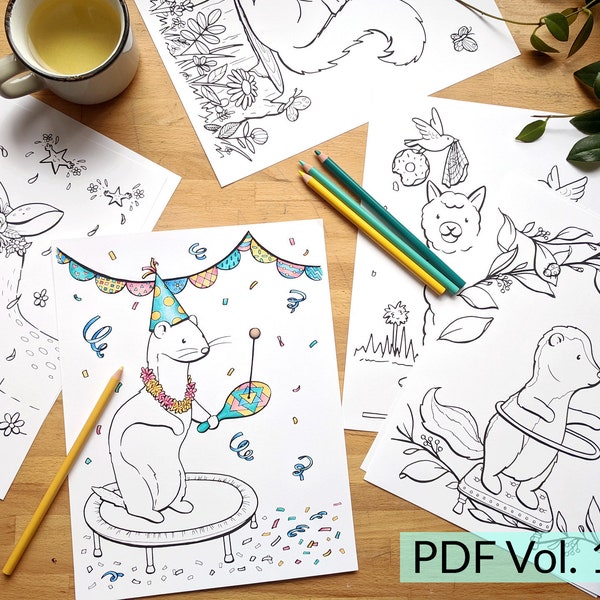 Vol.1 - Imprimez et Coloriez cet Ensemble de 24 illustrations, Téléchargement PDF de dessins d'animaux à colorier pour enfant et adulte