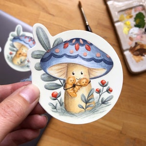 Autocollant de vinyle résistant, champignon mignon et ses amis chenilles, idéal pour tasse de voyage, bouteille d'eau et ordinateur portable
