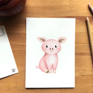 Kleines rosa Schweinsplakat mit Postkarten-Rückseite, Abbildung auf Karton im Format 5 x 7, zum Korrespondenz oder Anzeigen