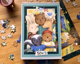 Puzzle 500 morceaux, Portait d'animaux, illustration dessinés par Jaune Pop, Casse-tête de grande qualité fabriqué au Canada