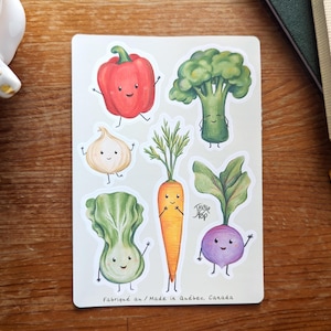 Stickers Légumes, feuille d'autocollants avec poivron, carotte, brocoli, bokchoy, ail, bettrave, illustrations par Jaune Pop