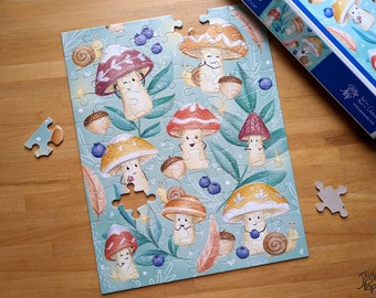 77-piece puzzle, Cute Mushrooms, illustration drawn by Jaune Pop, Quality puzzle made in Canada