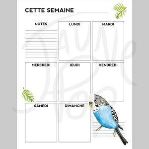 French weekly plan Blue budgies and leaves To do list for the week Downloadable and printable PDF files image 4