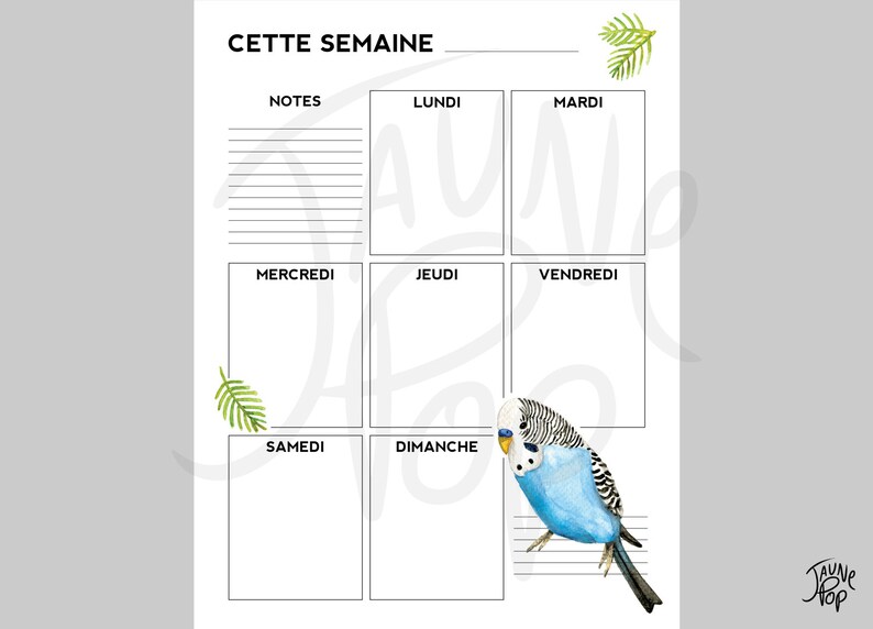 French weekly plan Blue budgies and leaves To do list for the week Downloadable and printable PDF files image 4