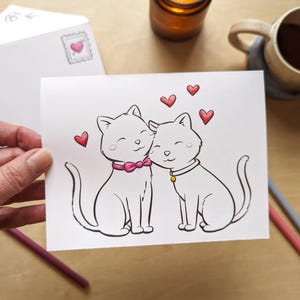 Printable Cats Card to color – Download, Print & DIY – PDF and JPG of Cute Cats Cuddling for Valentines day or say I love you