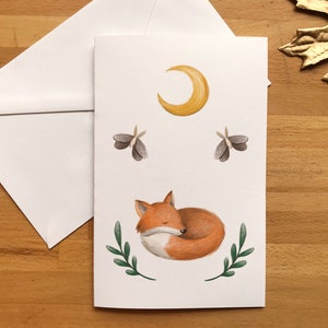 Carte de voeux Renard endormi sous la Lune, illustré par Jaune Pop, enveloppe incluse
