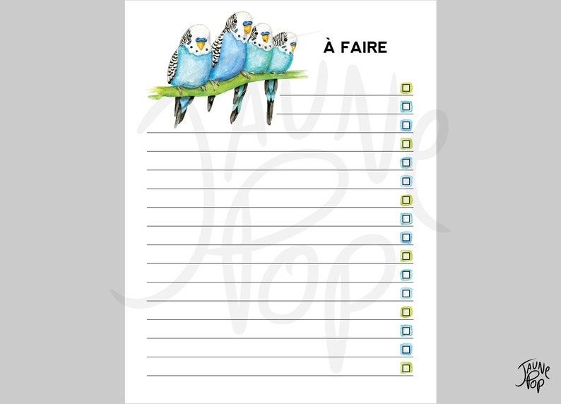 French weekly plan Blue budgies and leaves To do list for the week Downloadable and printable PDF files image 5