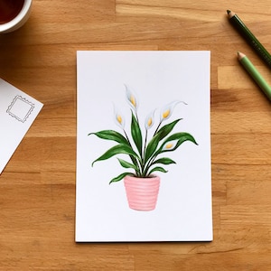 Carte postale Lis de paix, illustration de plante Fleur de Lune sur petite affiche 5 x 7 pouces dessinée au Québec par Jaune Pop