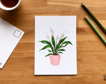 Peace lilies postcard, Spath plant illustration on small poster 5 x 7 inches drawn by Jaune Pop