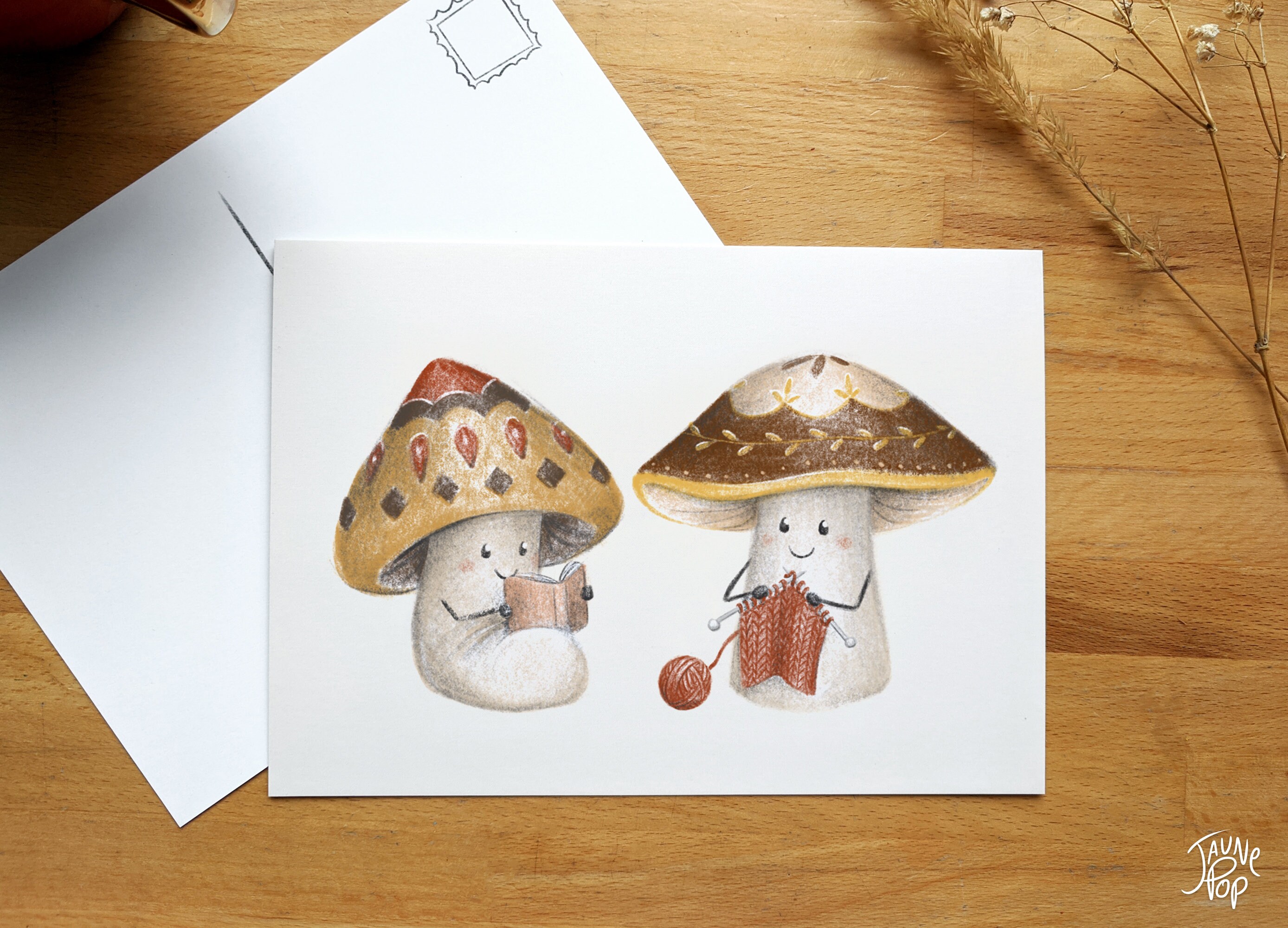 Mushrooms print reading and knitting stationery that can be Etsy