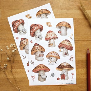 Naklejki grzybowe na kartce, ilustracja grzybowa, która rysuje, robi na drutach, gotuje, układa puzzle itp.