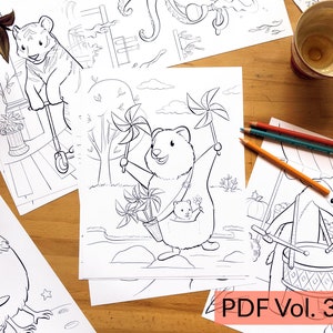 Vol 3 - Print & Color - Set of 24 Coloring Illustrations, Download PDF Fun Coloring Drawings for Kids and Adults
