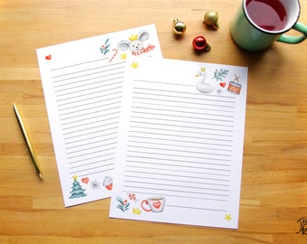 Christmas letterhead, perfect for writing to Santa or a letter filled with sweet wishes; 2 different pages to print