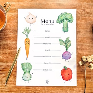 Menu de la semaine LÉGUMES à imprimer - Document de planification des repas thématique aliments - Téléchargement pdf et jpg
