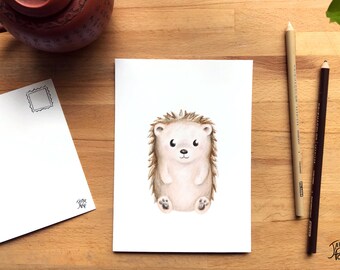 Igel auf Postkarte kann auch als kleines dekoratives Plakat dienen, Illustration von gelbem Pop in Montreal gezeichnet