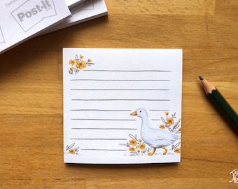 Post-it® illustrés d'une oie et de fleurs pour prendre des notes et laisser des messages