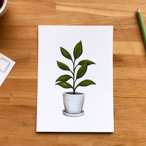 Arbre à Caoutchouc (rubber plant) sur carte postale, illustration sur carton 5x7 pouvant servir de petite affiche, jolie cadeau pour maman