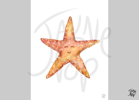 Affiche à Imprimer Dune étoile De Mer Souriante Peinte à Laquarelle Téléchargement Des Fichiers Pdf Et Jpg Au Format 8 X 10 Et Lettre