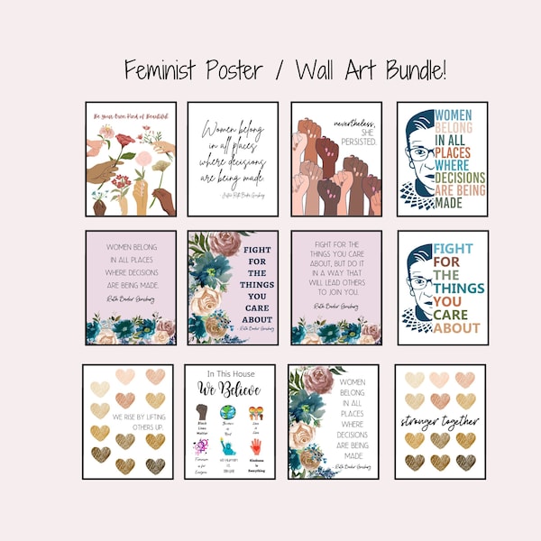 Feminist Art Print Set of 12 Prints, Feminist Wall Art Bundle, Feminist Poster, Girl Power Print, Women Empowerment Wall Art, Feminist Print