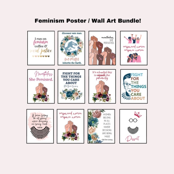 Feminist Art Print Set, Feminist Wall Art, Girl Power Prints, Women Empowerment Wall Art, RBG Print, Feminism Poster, Social Justice Art