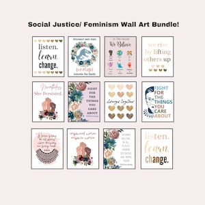 Set di stampe per la giustizia sociale di 12, pacchetto d&#39;arte per la giustizia sociale, set di poster per la giustizia sociale, arte del femminismo, arte della parete sulla diversità, poster sull&#39;uguaglianza