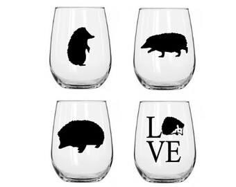 Hedgehog Wine Glass Set | Stemless Wine Glass | Gift for Her | Hedgehog Gift
