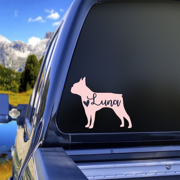 Dog Stickers For Car Peeking Boston Terrier Vinyl Decal &ndash; White 4"x6" Sticker For Car, Laptop, Window | Glossy, Made In USA Boston Decals