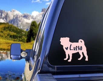 Pug Dog Car Decal: Personalized Pug Vinyl Sticker