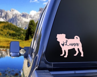 Pug Dog Car Decal: Personalized Pug Vinyl Sticker