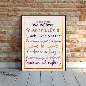 Social Justice Poster, Diversity Poster, In This House We Believe Print, Social Justice Art Print, Printable Wall Art, Printable Art