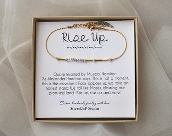 Rise UP : Inspired by Musical Hamilton • Personalized Any Word • Morse Code Bracelet and Necklace • Quote Message card