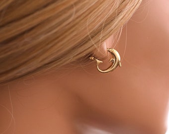Gold Dolphin Hoop Earrings • Polished Whimsical Jewelry