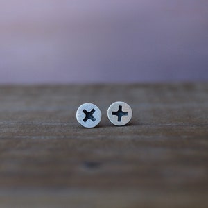 Oxidized Sterling Silver Screw Head Studs • Circle Stud Earrings • Screw Post Earrings