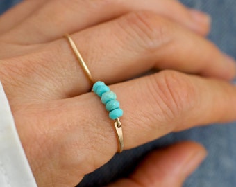 Turquoise Beaded Ring • Gold Stacking Ring • Gemstone Ring • December Birthstone Ring