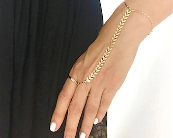 Gold Arrow Hand Chain • Chain Hand Bracelet